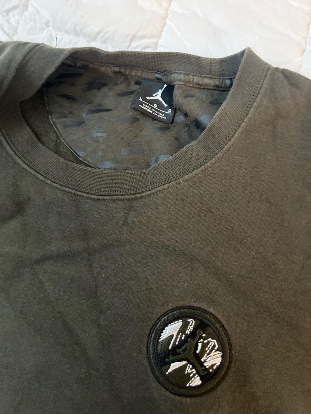 Jordan Olive Crewneck Tee with Embroidered Jumpman Patch